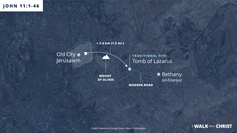 Map from Jerusalem to Bethany