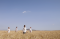 People standing in remote wheat field