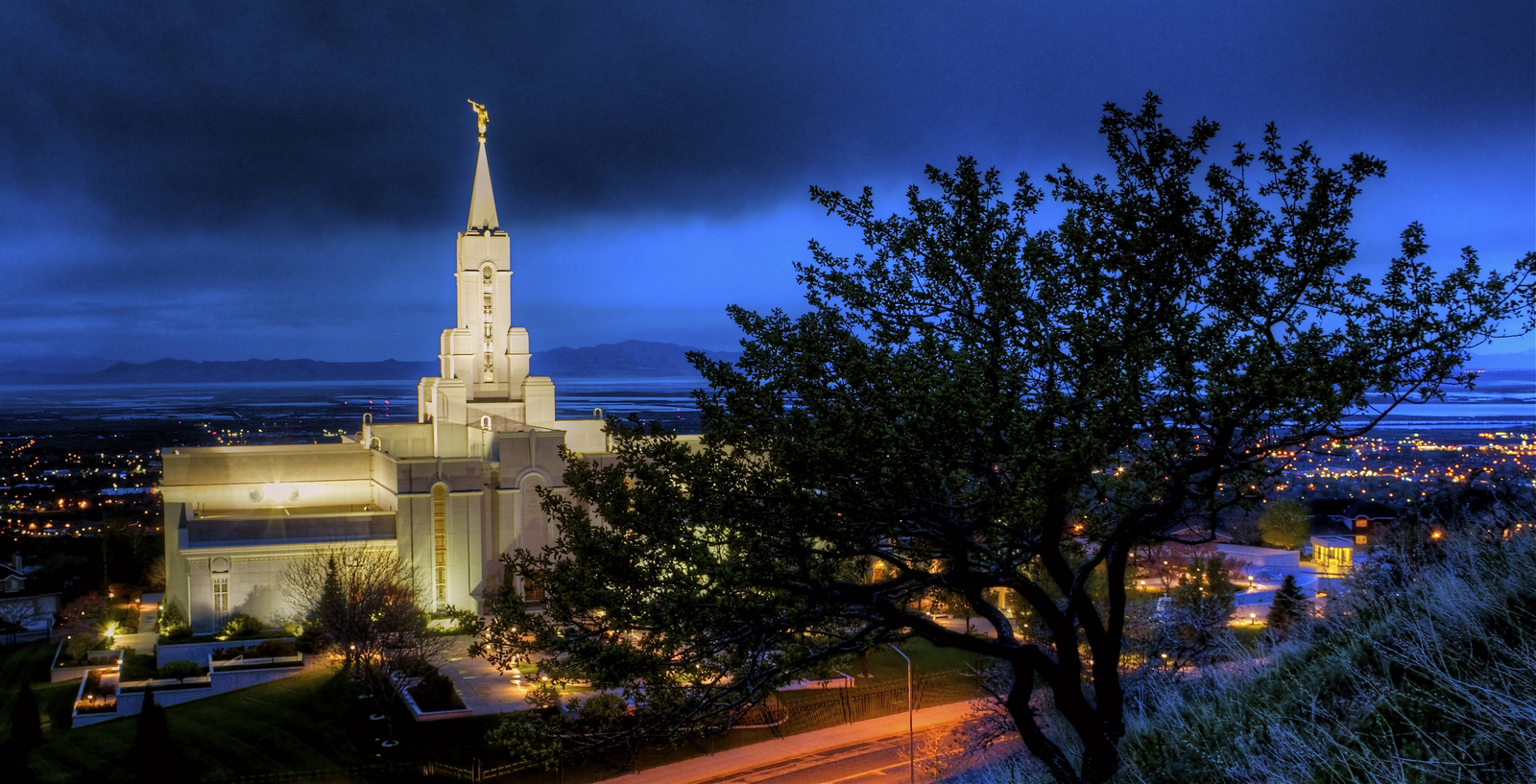 The Bountiful Utah Temple and Grounds at Night