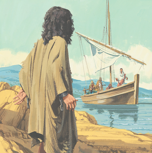 man watching Jesus sail away