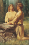 Adam and Eve kneeling at an altar
