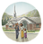 family in front of a church