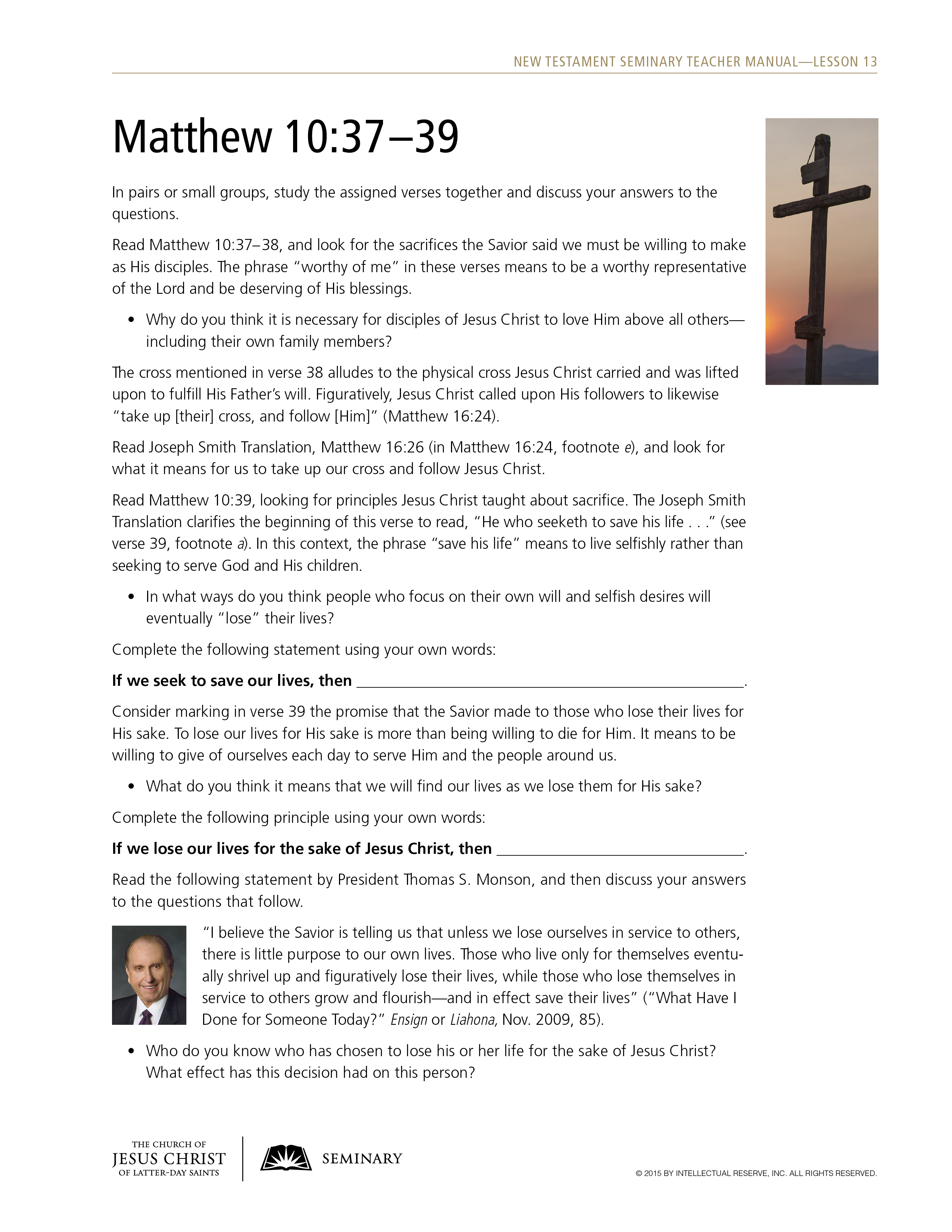 handout, Matthew 10:37–39