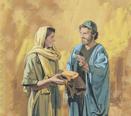 man giving woman money