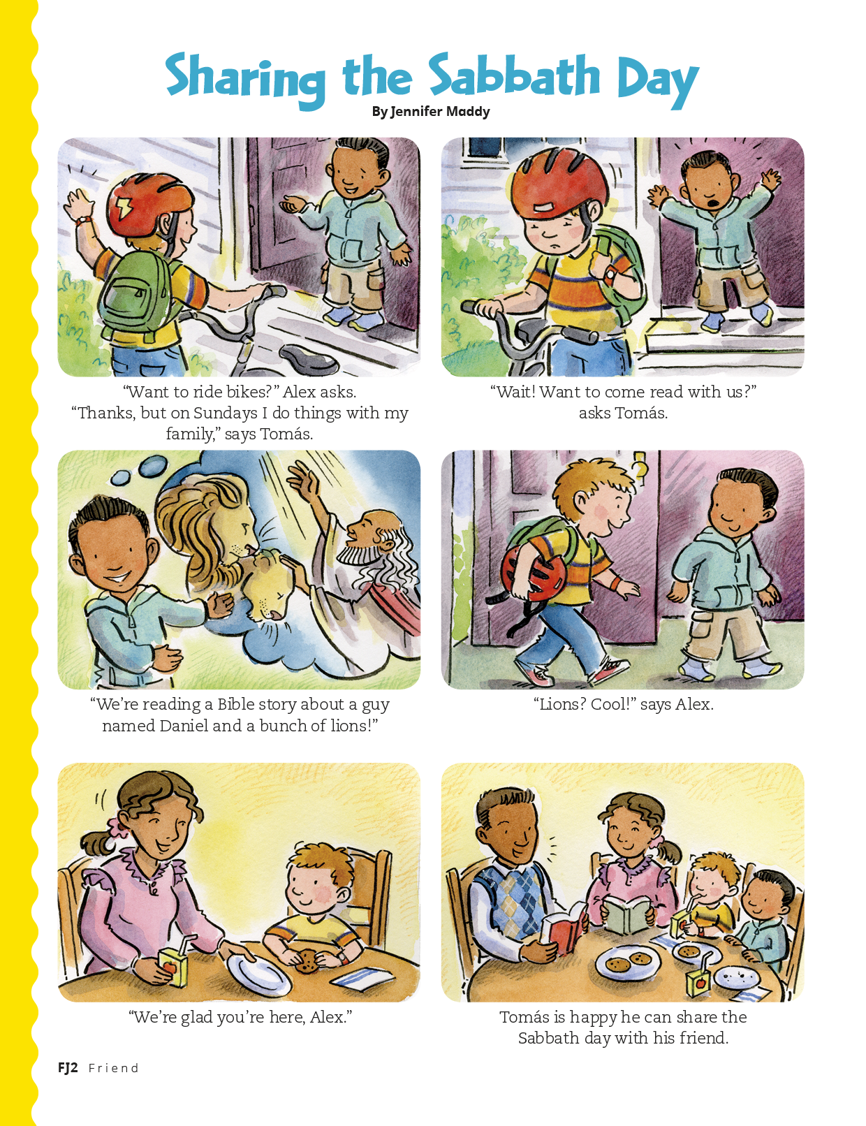 panel story of boy visiting his friend