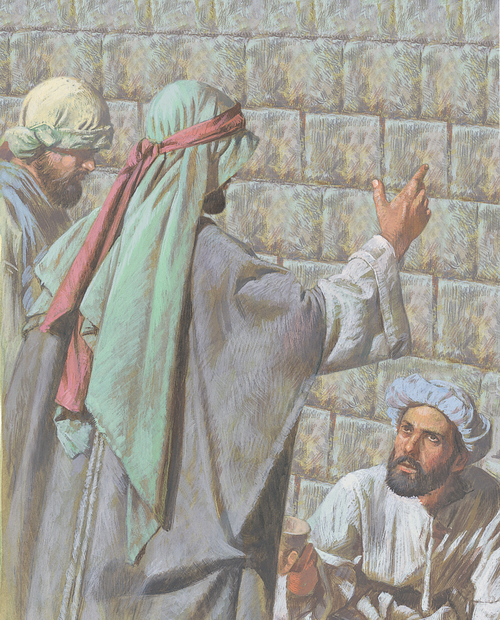 Apostles talking to man