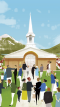 people gathered outside church
