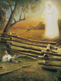Joseph Smith visited by Moroni in the field
