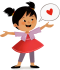 Asian Girl with heart speech bubble.