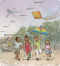 kids flying kites together