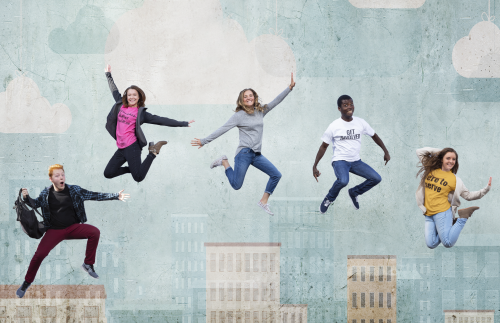 Sky Background with Youth Jumping for Joy