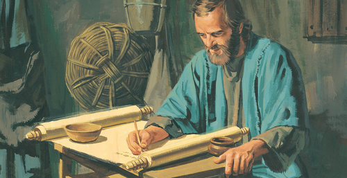 Paul writing on scroll