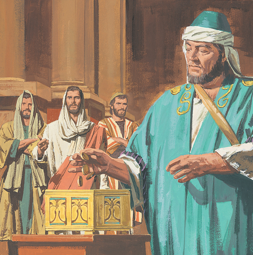 man placing money in box
