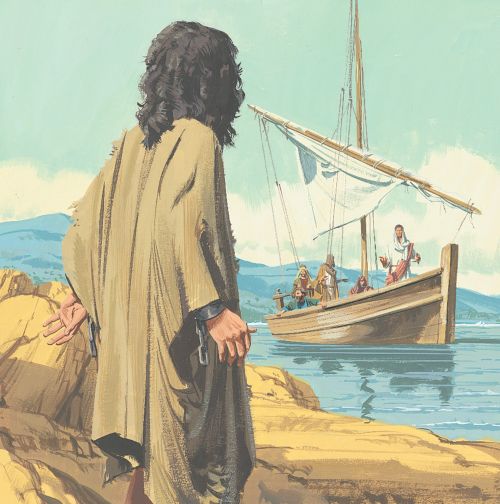 man watching Jesus sail away
