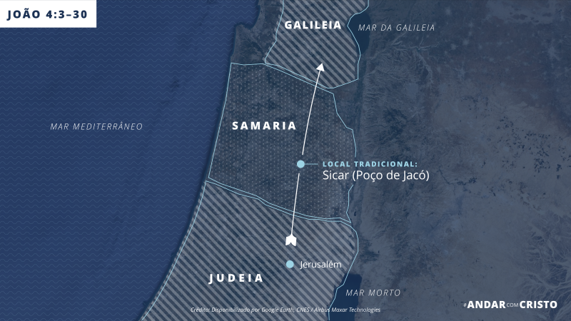 Mapa da Samaria e localização do poço de Jacó