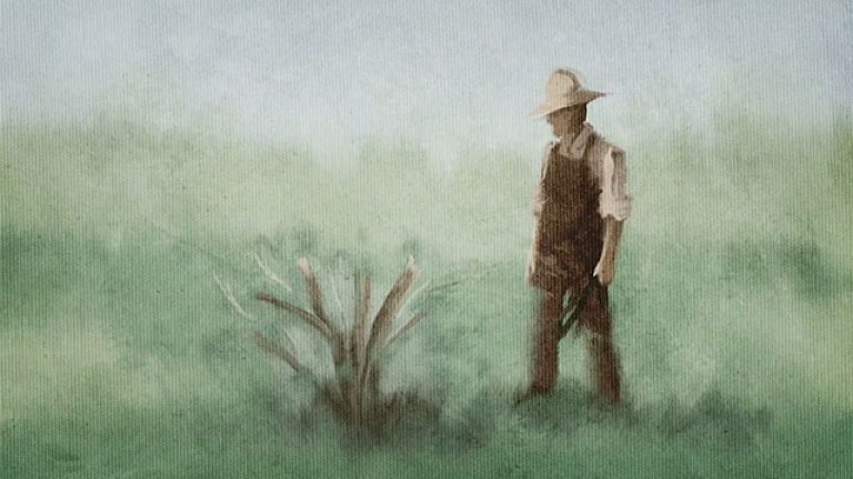 An illustration of a man kneeling in prayer