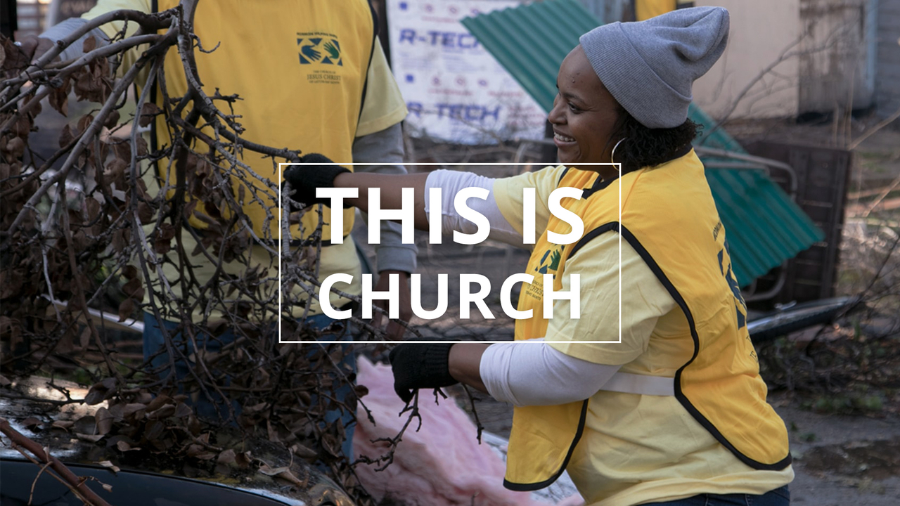 A group of people do community service for people having suffered a natural disaster