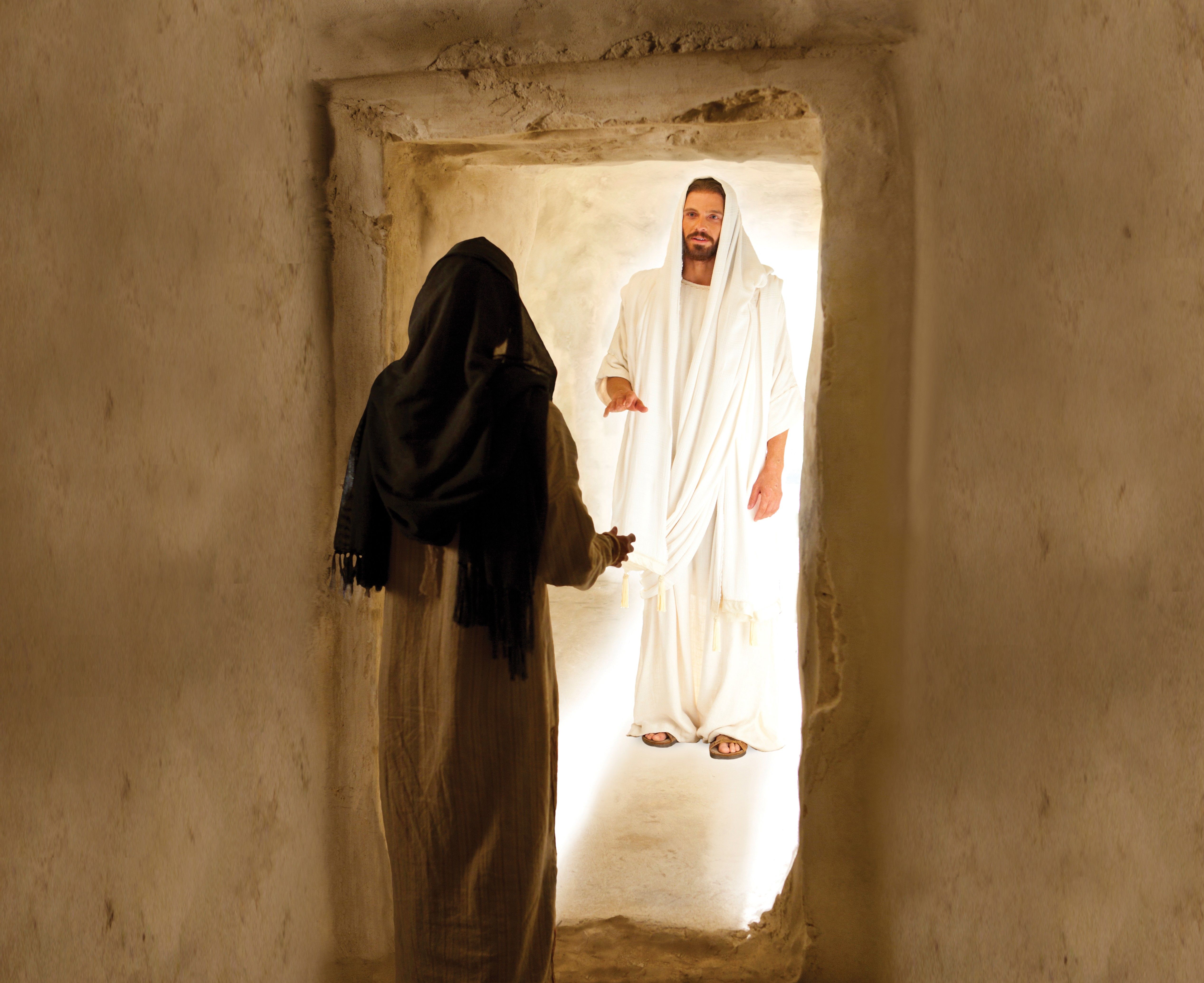 Mary Magdalene speaks with Christ after His Resurrection.