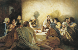 Jesus Christ administers the first sacrament at the Last Supper
