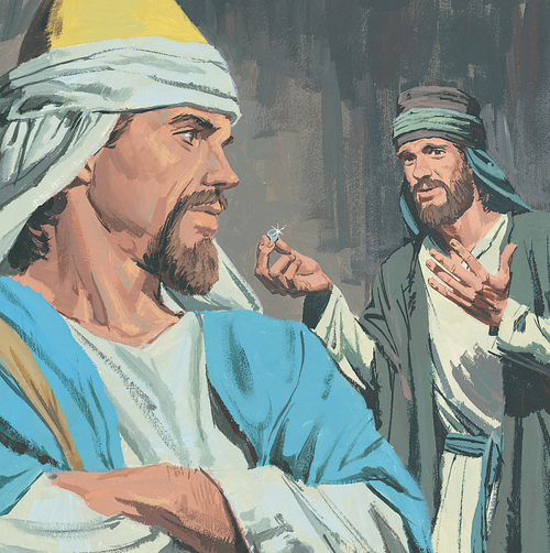 servant showing man money