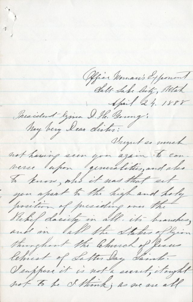 Letter from Emmeline B. Wells to Zina D. H. Young