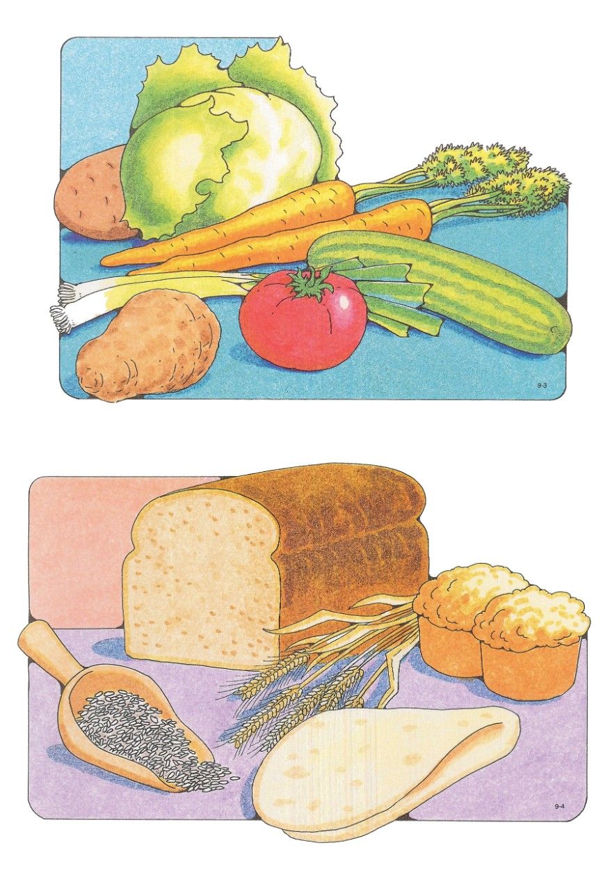 Primary Visual Aids: Cutouts 9-3, Vegetables; 9-4, Grains, Bread