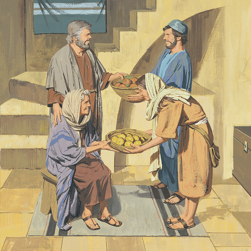 couple sharing food with others