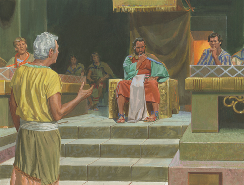 Abinadi talking to king
