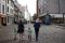 Family walking on street in Latvia
