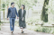 Couple dating in a green park