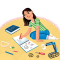 A girl drawing in a notebook