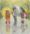 Children in the rain with umbrellas
