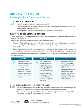 Quick-Start Guide - Teaching Institute Cornerstone Courses