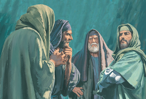 four men talking