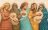 five women holding hands out