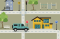 Planning a route by car on a city street with a traffic sign
