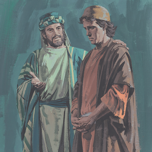 man talking to his son
