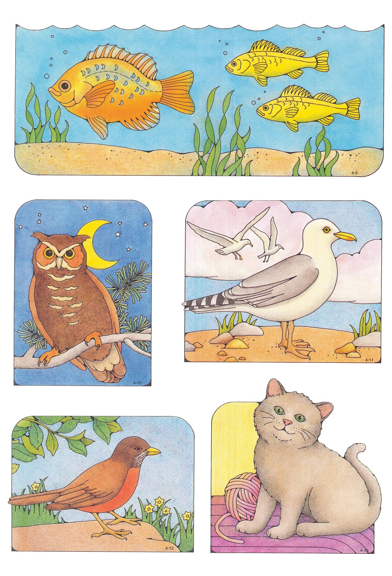 Primary Visual Aids: Cutouts 4-9, Fish; 4-10, Owl; 4-11, Seagull; 4-12 ...