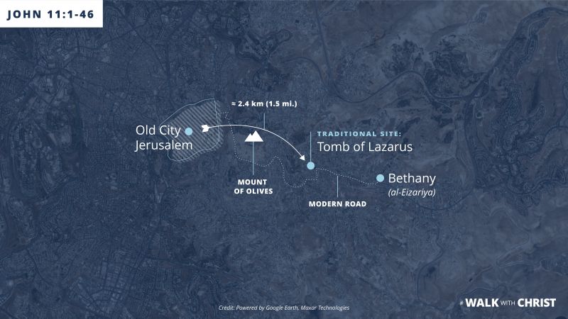 Map from Jerusalem to Bethany