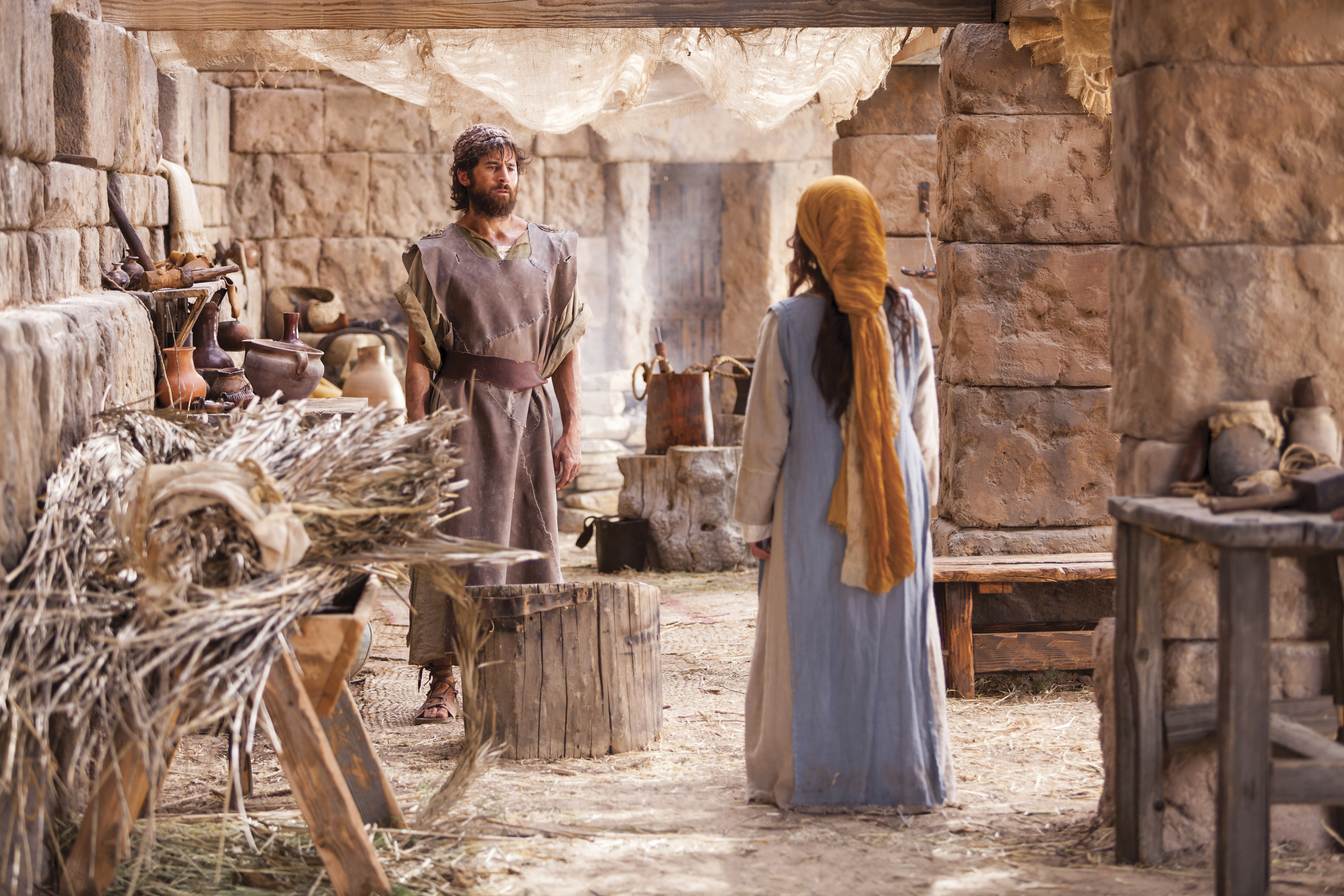 Mary tells Joseph that she is pregnant.