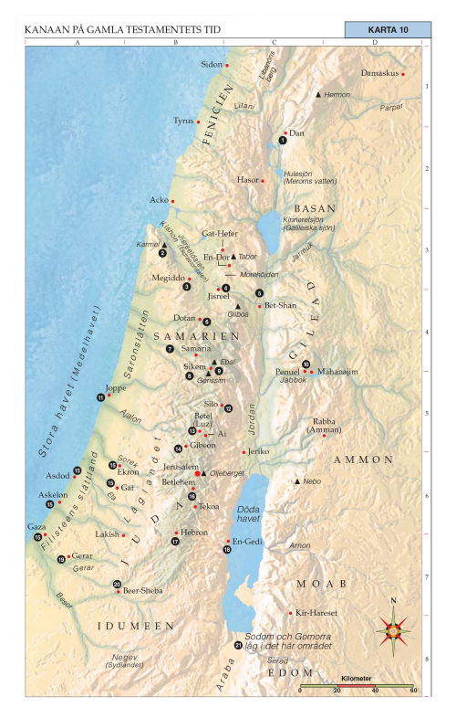 Karta 10: Kanaan på Gamla testamentets tid