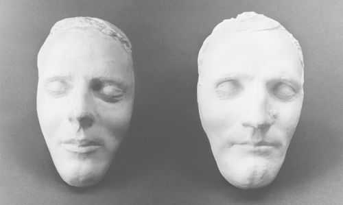 Death masks of Joseph and Hyrum Smith.