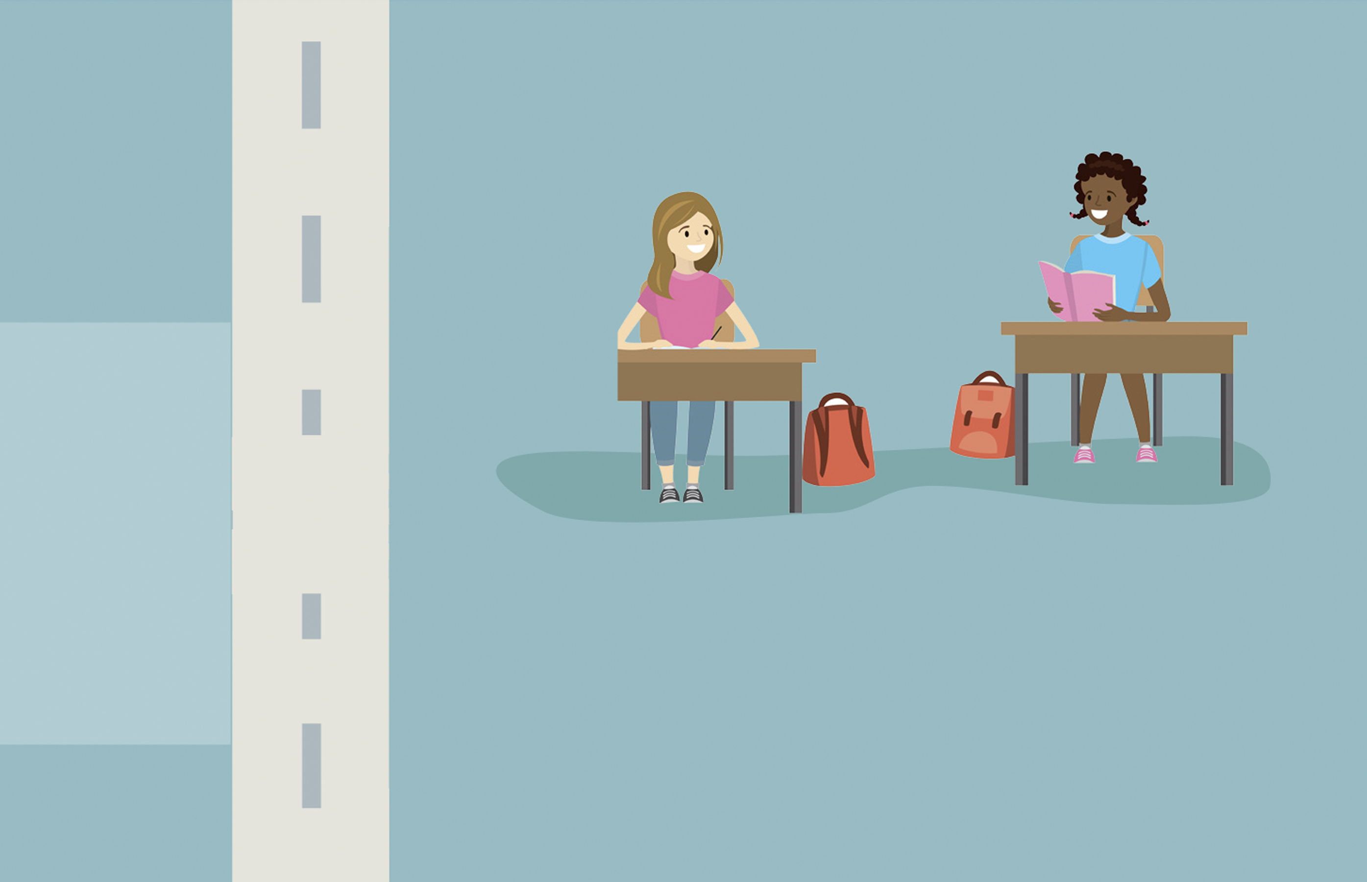 schoolgirls sitting at desks