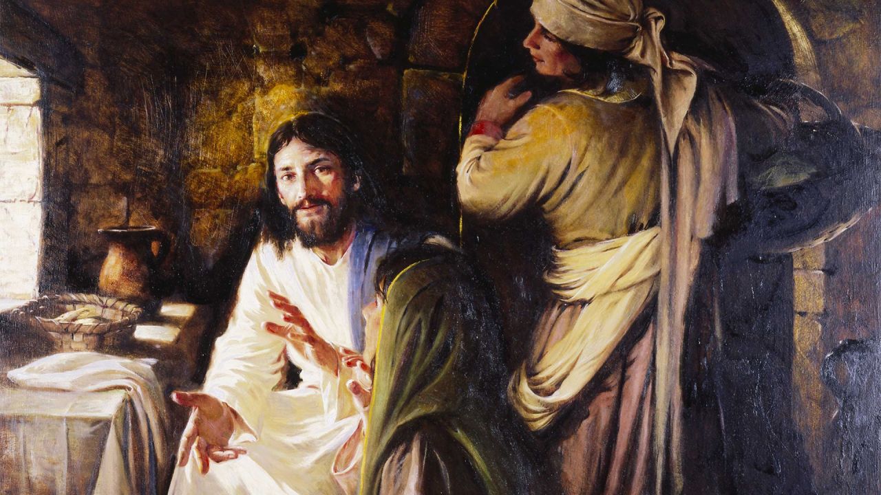 Jesus senta-se na casa de Marta e Maria