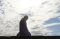 Composite: A silhouetted man praying and cloudy sky