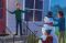 Boys build a snowman