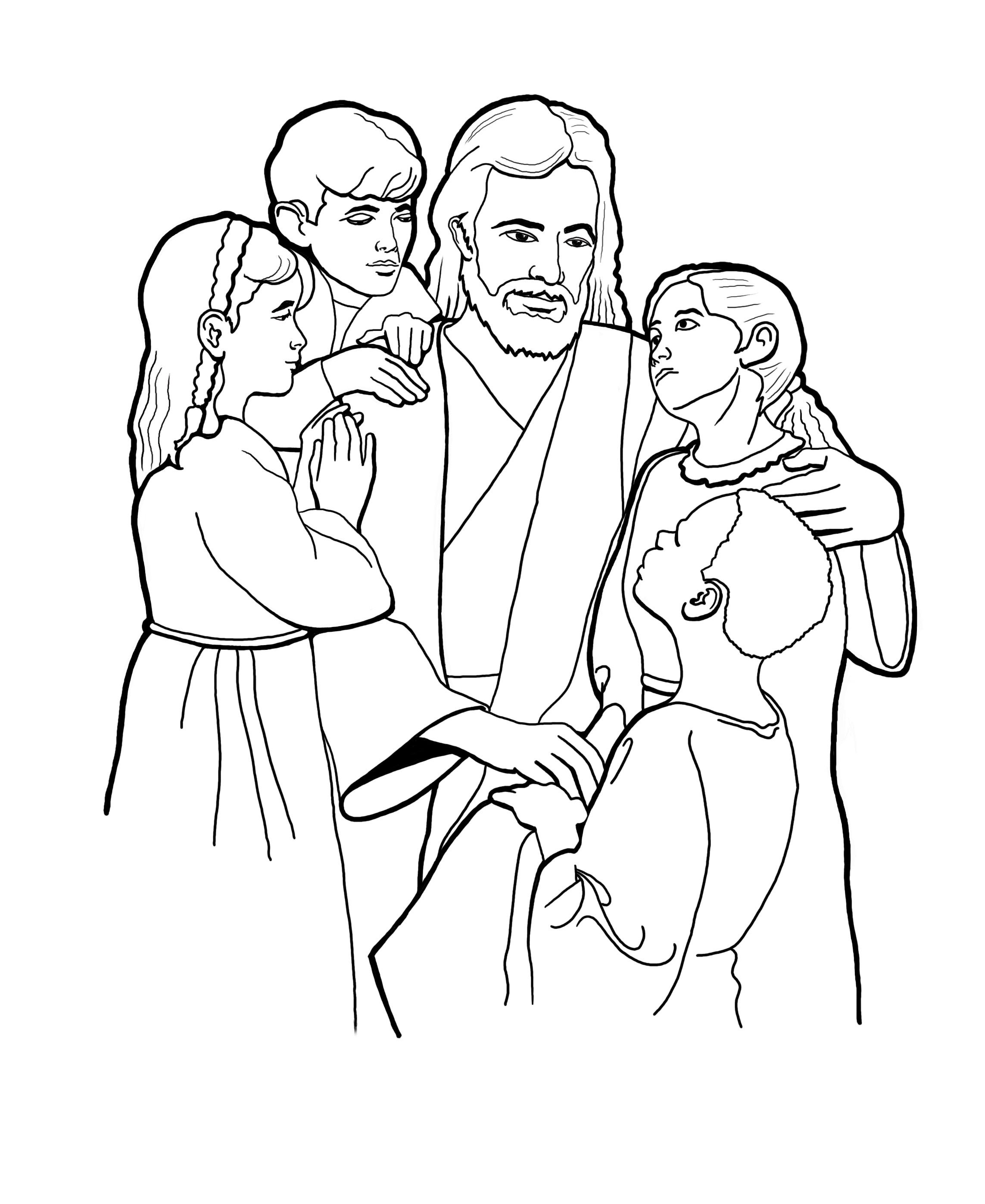 A sketch of Christ with children, based on the painting by Del Parson.