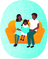 Family reading a book on a couch