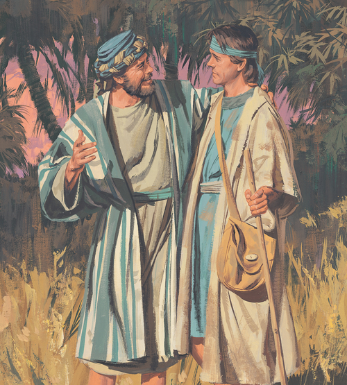 man talking to son