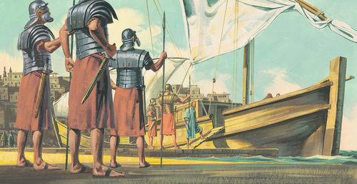 soldiers leading Paul to boat